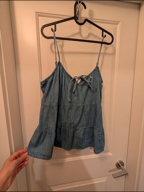 Old Navy Light Blue Denim Tiered Spaghetti Strap Crop